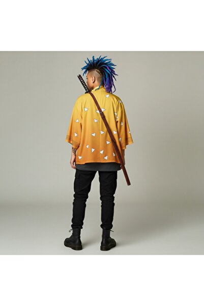 FG KONNİCHİWA Anime Demon Slayer Kimetsu No Yaiba Zenitsu Unisex Kimono KONNI...