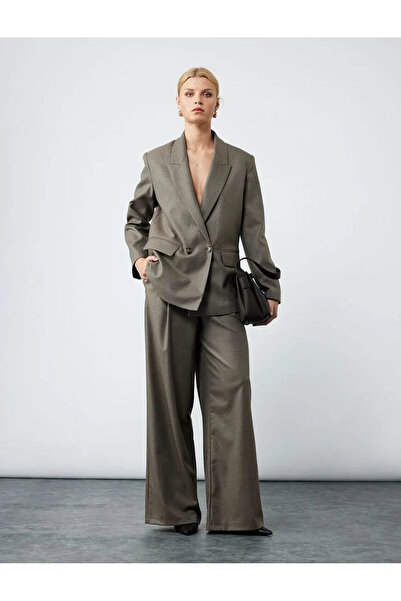 Koton Ψηλόμεσο γυναικείο παντελόνι Palazzo καφέ 6WAK40026UW