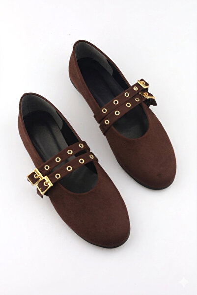 moon glow Balerini de damă cu cataramă dublă, cu împodobire, în culoare maro ...