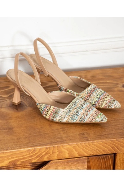 Everest Women's Stiletto Thin Toe Multicolor Straw Slingback Heels