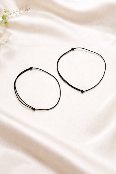 Crystal Atelier Siyah Ip Çift Bileklik Makrome Detaylı Şans Bilekliği Ayarlan...