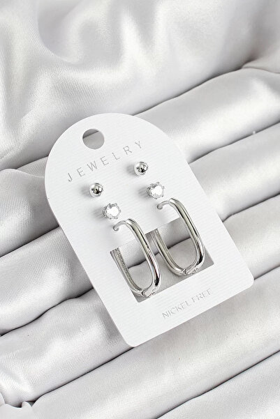 Skygo Silver Color 3-Piece Double Women's Earring Set with Brass Zircon Stone...