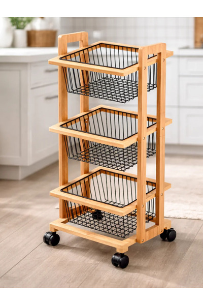 OEM Mobile wooden storage shelf, with 3 rectangular shelves, Modern, hollowed...