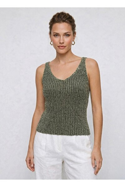 Neden Tekstil Πλεκτή μπλούζα με λαιμόκοψη V και τιράντες με κορδόνια