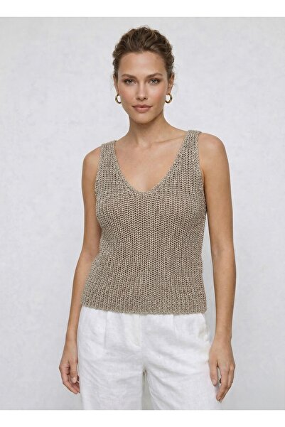 Neden Tekstil Πλεκτή μπλούζα με λαιμόκοψη V και τιράντες με κορδόνια