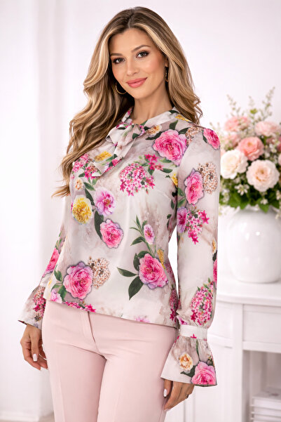Gorgeaux Bluză elegantă roz cu imprimeu floral - 5XL(50)
