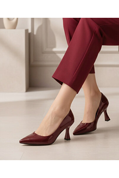 DUDYEN SHOES Bordo Rugan Stiletto Kadın Topuklu ayakkabı 7cm