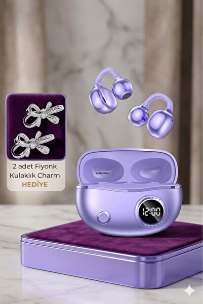 KAZEMTECH Fiyonk Charmlı Kulak Arkası Klips Tasarımlı Kablosuz Bluetooth Kula...
