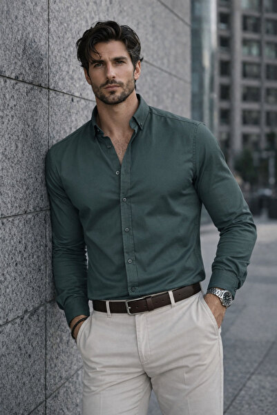 Valiberta Lycra Regular Fit Breathable Classic Men's Oxford Shirt - Pine Green