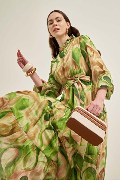 FTZ WOMEN Rochie din șifon de mătase verde 31026