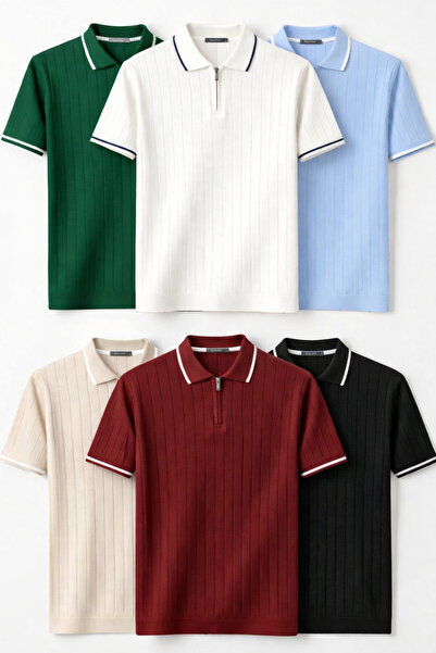 legends butik Erkek Fitilli Triko Polo Yaka Tişört 6’lı Set – Terletmeyen Pam...