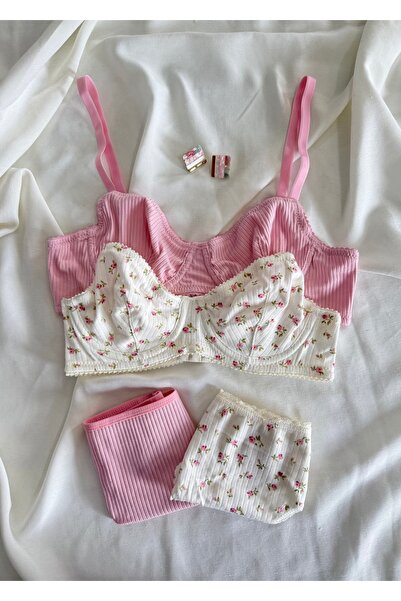 İNKO İÇ GİYİM 2-Piece Colorful Underwire Cotton Bra and Thong Set