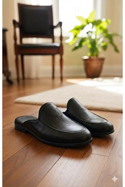 Didaly Embroidered Black Men's Guest House Dowry and Groom Slippers