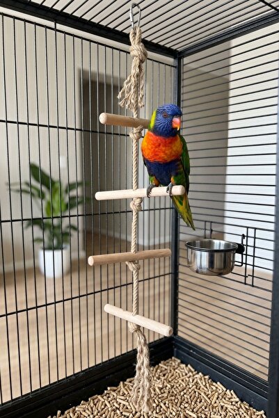 Mivra Pets Papağan Kuş Oyuncağı Doğal Ahşap Tırmanma Kemirme Jüt Halat