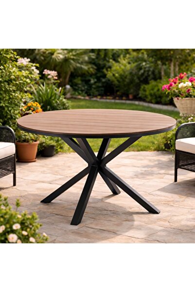 SERSIMO Round garden table, aluminum with polywood top, 112x73cm, dark gray