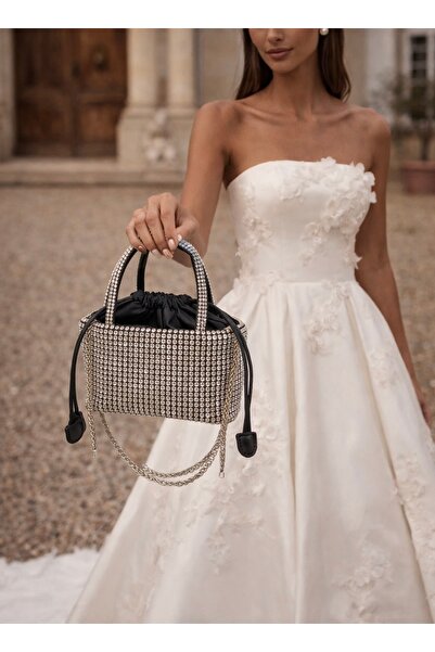 NAZART Γυναικείο πολυτελές βραδινό φόρεμα με πέτρα με διαμάντι μαύρο βραδινό ...