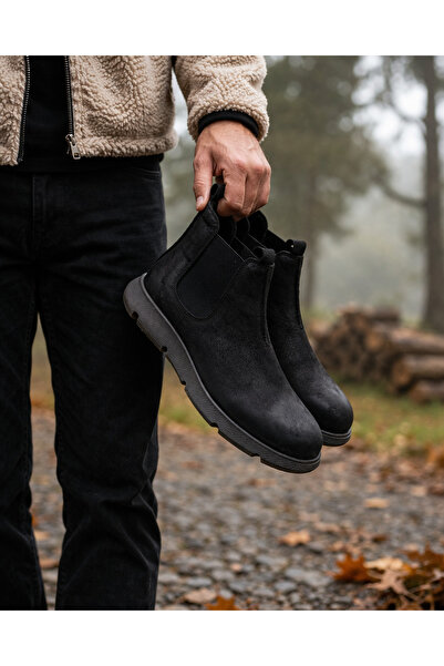 New Optimal 4712 Ανδρικές δερμάτινες μπότες Thermo Sole Black Nubuck
