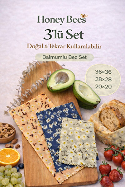 Home Papatya Desen Balmumlu Gıda Saklama Bezi (3’lü Set) – Doğal & Tekrar Kul...