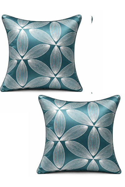 OEM Set 2 Fete de Perna Decorativa, cu Model Floral Modern - 45x45 cm - Albastru