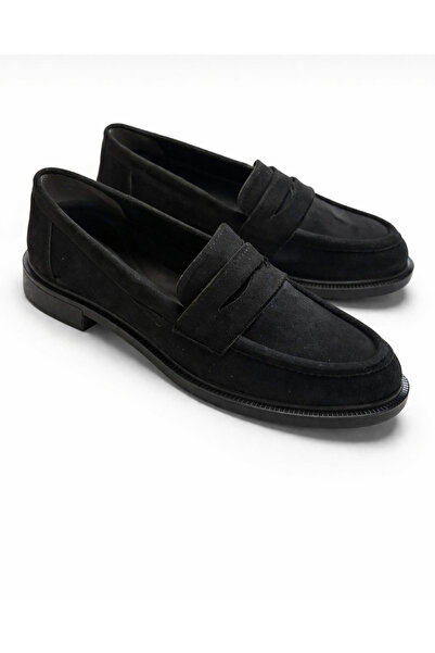 Noliva Γυναικεία μαύρα σουέτ loafer casual ανδρικά παπούτσια με επίπεδη σόλα