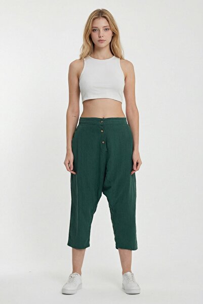 loia Γυναικείο παντελόνι σε πράσινο σμαραγδί χρώμα με διπλές τσέπες και λεπτο...