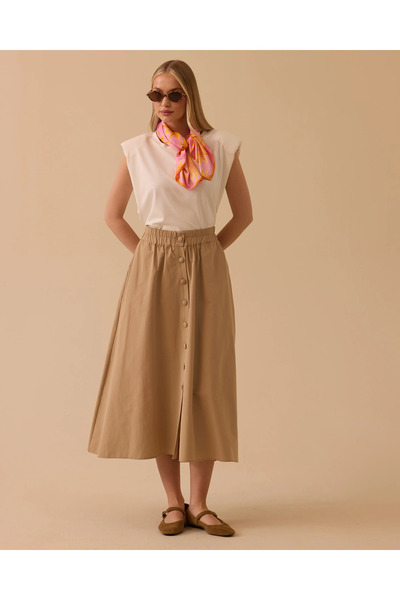 SEÇİL Elastik Bel Düğmeli Cepli Etek