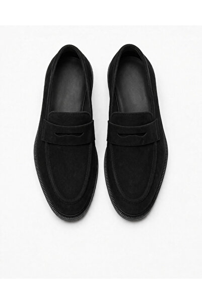 Noliva Pantofi de damă din piele intoarsa neagra, casual, cu talpa plata, sti...