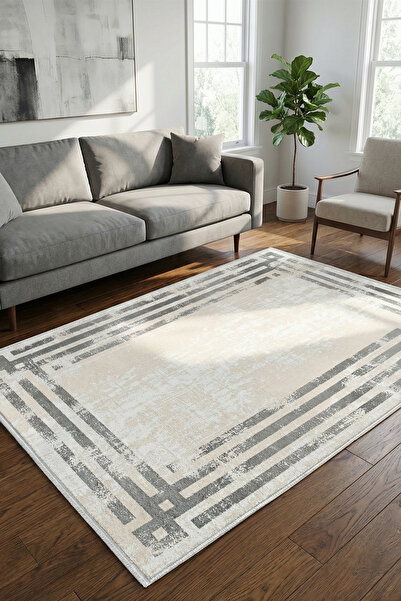 VOPTEKS Gri Salon Halısı Makinede Yıkanabilir Halı Kaymaz Taban Halı