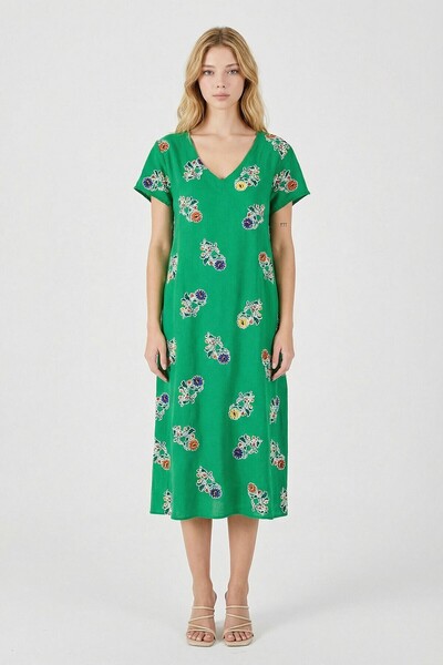 bacc Πράσινο φόρεμα Με σχέδιο Δερμάτινο n με λαιμόκοψη V Midi μήκος