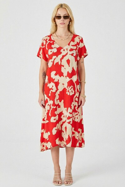 bacc Φόρεμα Mercan Δερμάτινο n V-λαιμόκοψη άνοιγμα Με σχέδιο Midi μήκος