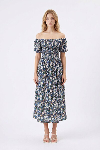 bacc Καλοκαιρινό φόρεμα με τετράγωνο γιακά και διακοσμημένη μέση Με φλοράλ μο...