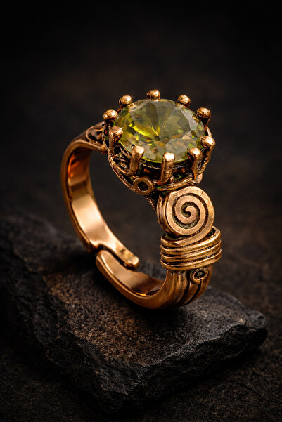 İyyaKee خاتم نحاسي نسائي مرصع بحجر الزولتانيت، خاتم أصلي على شكل قيد