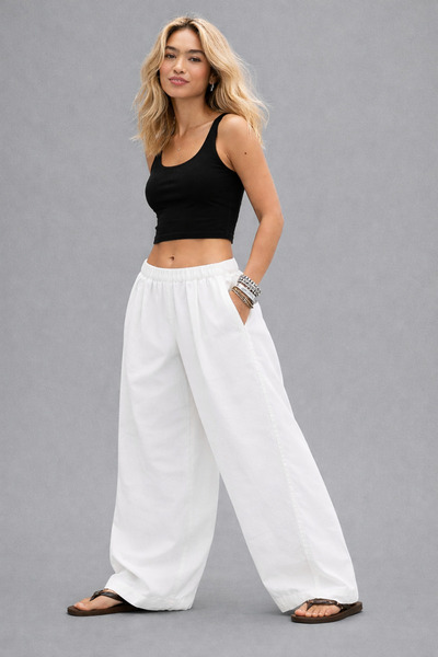 september island Ruth Beyaz Oversize Kalın Kumaş Belden Ayarlamalı Şalvar Hav...