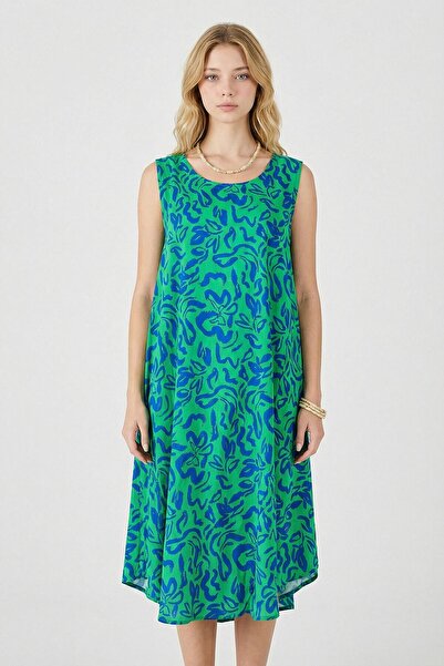 loia Γυναικεία πράσινη μπλε φούστα με λαιμόκοψη U, αμάνικη, ασύμμετρη κοπή, μ...