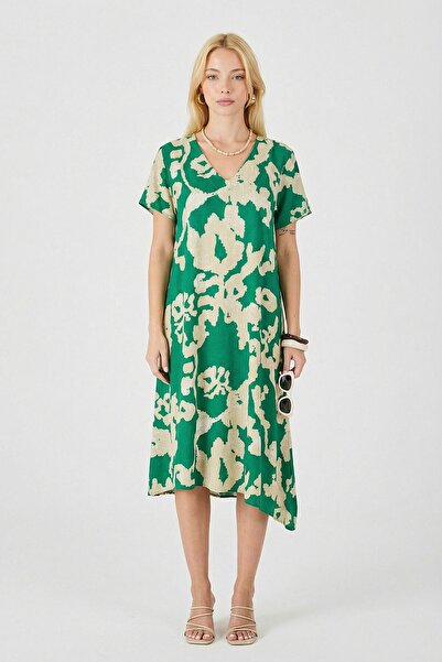 bacc Πράσινο φόρεμα Δερμάτινο n με λαιμόκοψη V άνοιγμα Με σχέδιο Midi μήκος