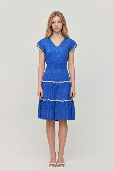 bacc μπλε κοβαλτίου Φόρεμα με V λαιμόκοψη και ραβδώσεις, καλοκαιρινό φόρεμα V...