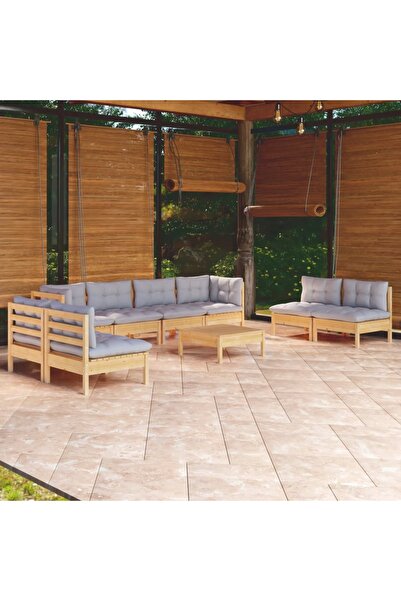 Concept Set mobilier grădină cu perne gri, 9 piese, lemn masiv pin