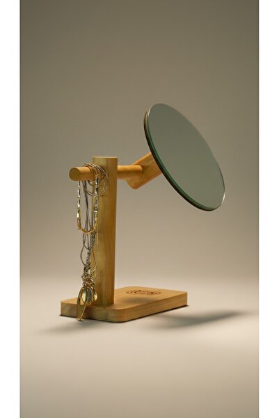 Solid Wood Functional Makeup Mirror, Jewelry Strap, 360° Rotating, Hand Mirror