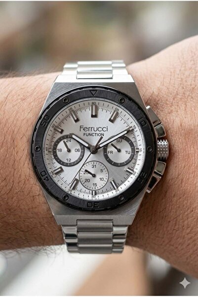 Ferrucci Modern Design Men's Wristwatch |   45mm Steel Case, Silver Metal Ban...