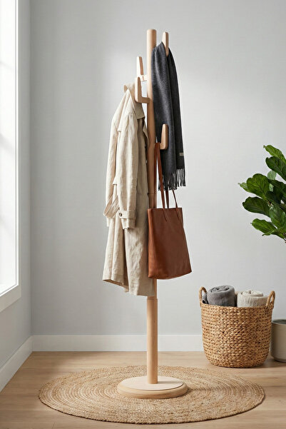 Woodenbend Leonor Natural Masif Kayın Ahşap Askılık 178 cm Dekoratif Ayaklı E...