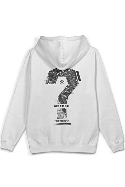 Overoz Soru İşaret Markı B مطبوع K بغطاء رأس سويت شيرت أبيض كبير الحجم جزئياً...