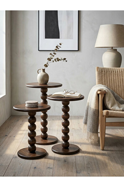 Ex Machine Industry 3’lü Ahşap Zigon Sehpa Seti Modern Bubble Ayak Yan Sehpa ...