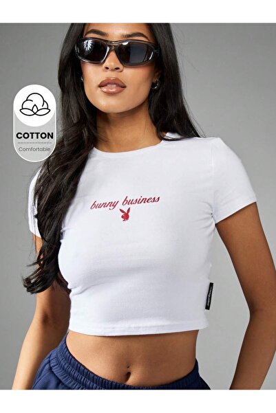 OVER HEAD Women's Bunny Business Printed Bayb Tee Cropped