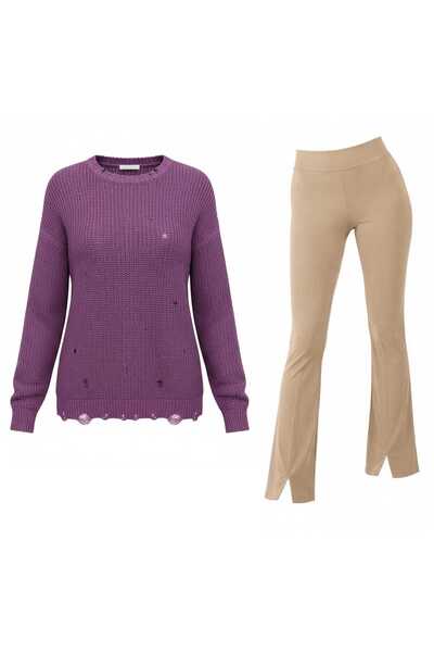 ANATOLIATEKSTILE Set Damă Pulover Lung Oversize + Colanți – Outfit Casual Con...