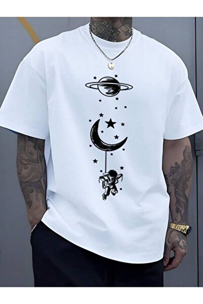 CLASSY.MODA Υπερμεγέθη λευκό μπλουζάκι unisex με στάμπα, άνετη εφαρμογή, καθη...