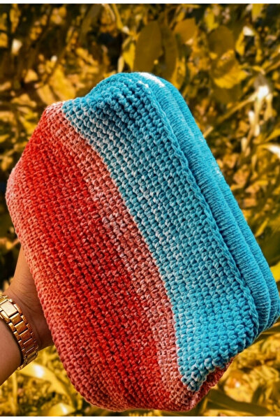 TrakyaTrend Premium El Örgüsü Renk Geçişli Clutch Çanta