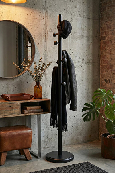 Woodenbend Matteo Siyah Masif Kayın Ağacı Modern Ahşap Elbise Askılığı 178 Cm...