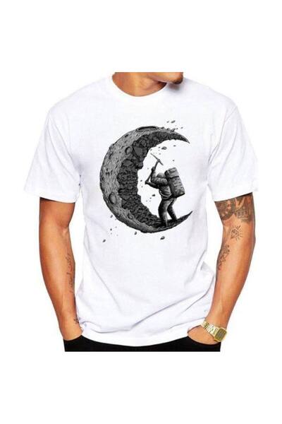 CLASSY.MODA Tricou unisex alb supradimensionat, imprimat, croială lejeră, îmb...