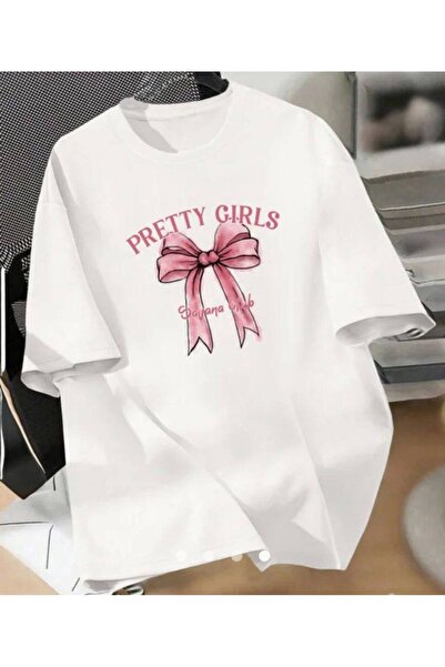 CLASSY.MODA Tricou unisex alb supradimensionat, imprimat, croială lejeră, îmb...