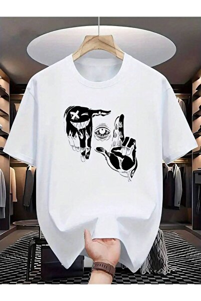 CLASSY.MODA Υπερμεγέθη λευκό μπλουζάκι unisex με στάμπα, άνετη εφαρμογή, καθη...